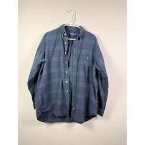 Vintage Polo Ralph Lauren The Big Shirt Mens L Green Plaid Crest Logo 90s